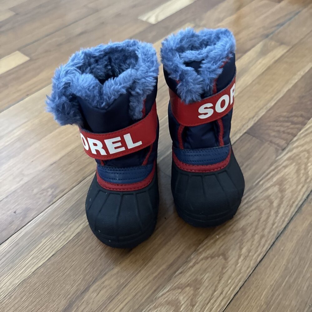 Sorel Toddler Insulated Snow Boots Black/ Blue Boys Size 6 - Picture 1 of 6